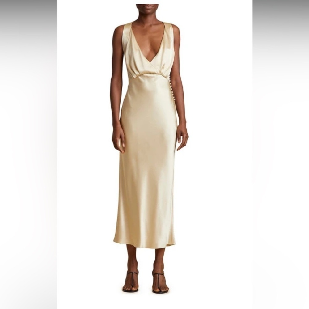 NEW KHAITE Milo Sleeveless Silk Midi-Dress Sz 8 Ecru Champagne - Picture 4 of 14